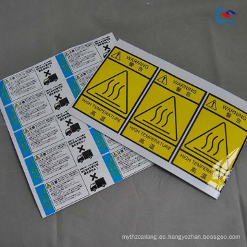 Etiquetas adhesivas de advertencia de seguridad de papel laminado brillante de alta temperatura arte impresión de aduanas